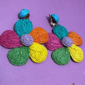 Rattan flower clip Earrings